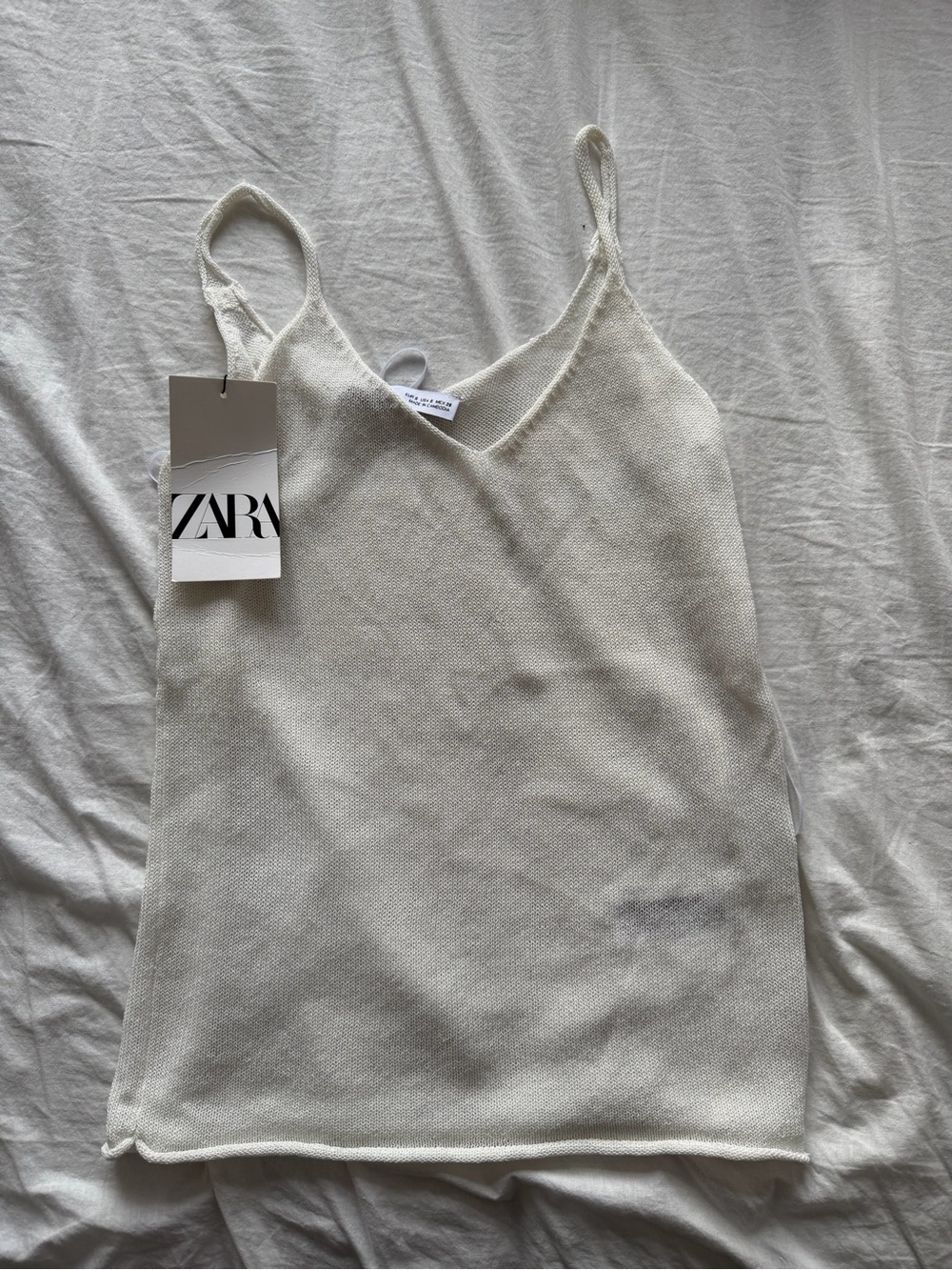 Zara Cream V-Neck Knit Spaghetti Strap Camisole